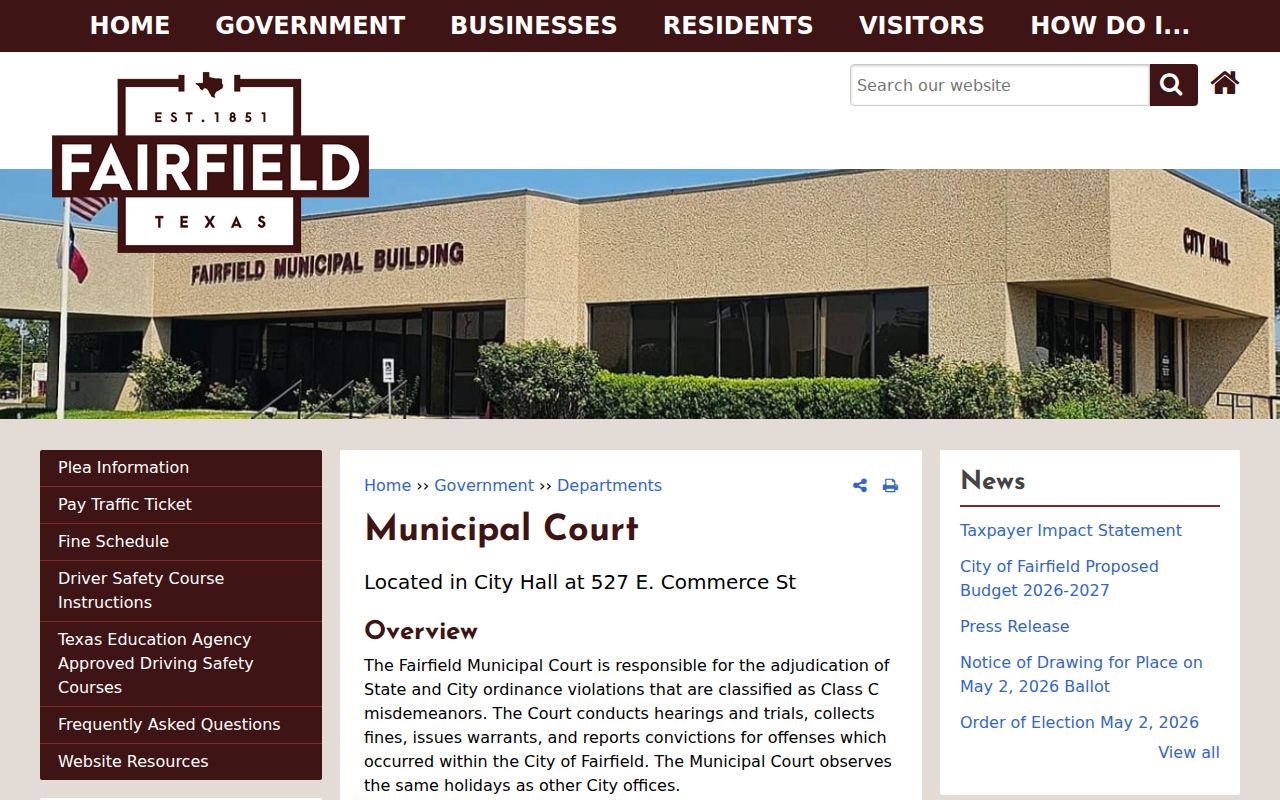 Fairfield criminal history municipal court Class C records page