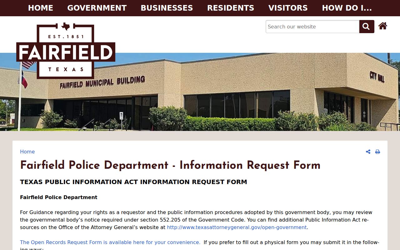 Fairfield criminal history police information request form