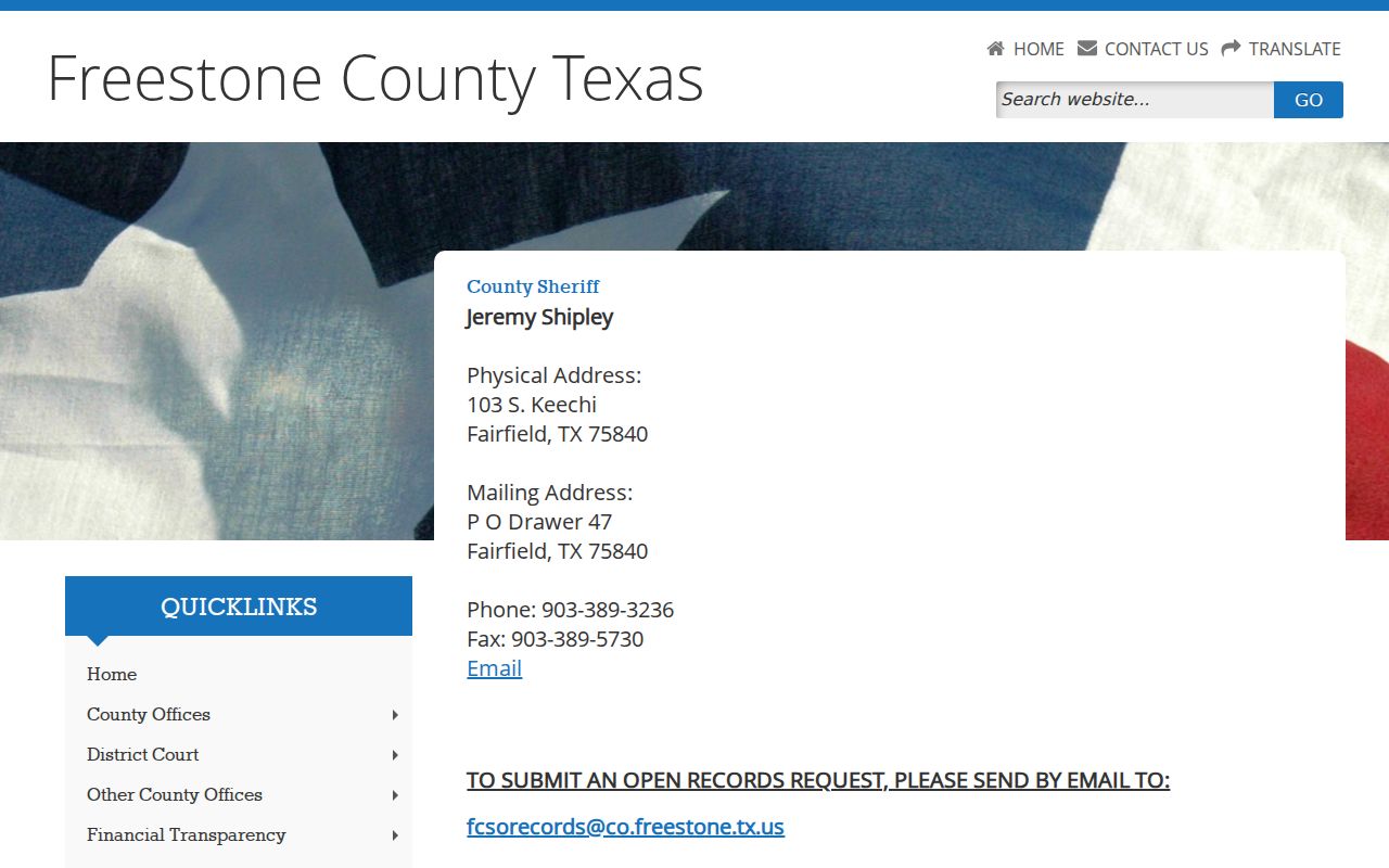 Freestone County arrest history and Sheriff records contact page