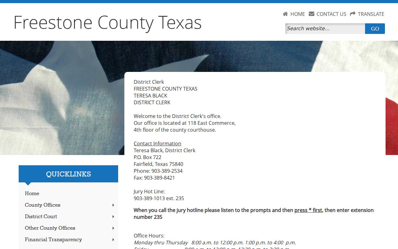 Freestone County criminal case records through the District Clerk felony office
