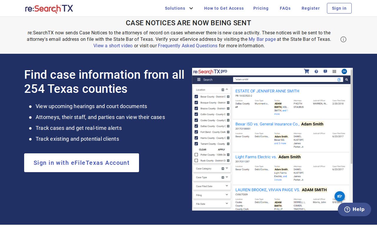Freestone County criminal case search through the re SearchTX portal