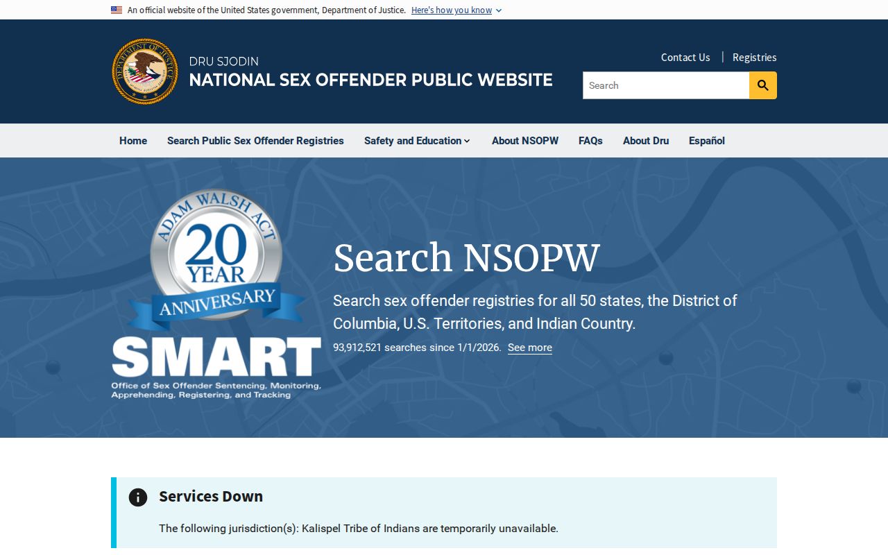National search layer for a Freestone County sex offender check