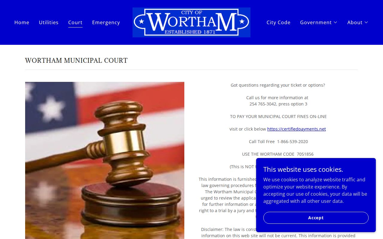 Wortham criminal history municipal court telephone and payment page